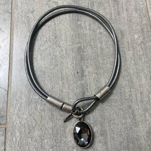 Escape from Paris Gray Cord Necklace with Oval Gray Crystal Pendant